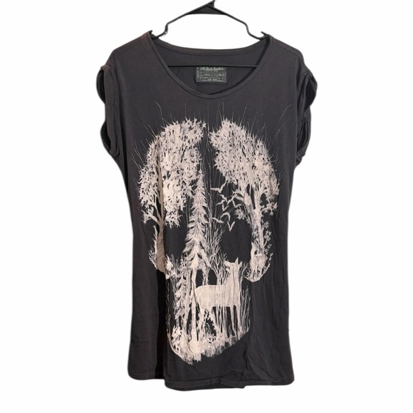 AllSaints AllSaints Spitalfields Dark Gray Tunic with White Nature Skull Graphic - Picture 14 of 14
